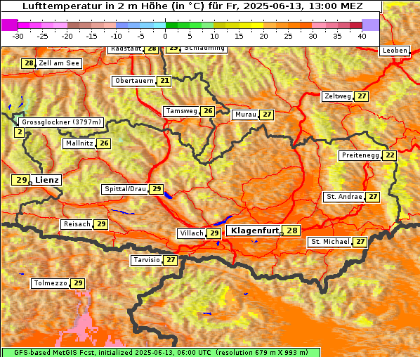 Temperatur, 13. 6. 2025