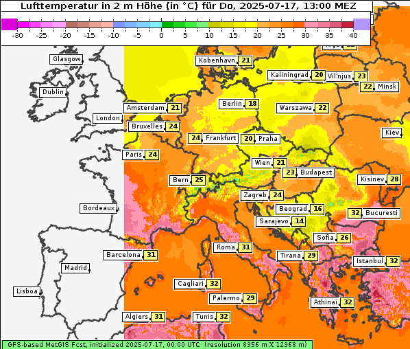 Temperatur, 17. 7. 2025