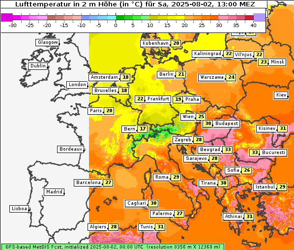 Temperatur, 2. 8. 2025