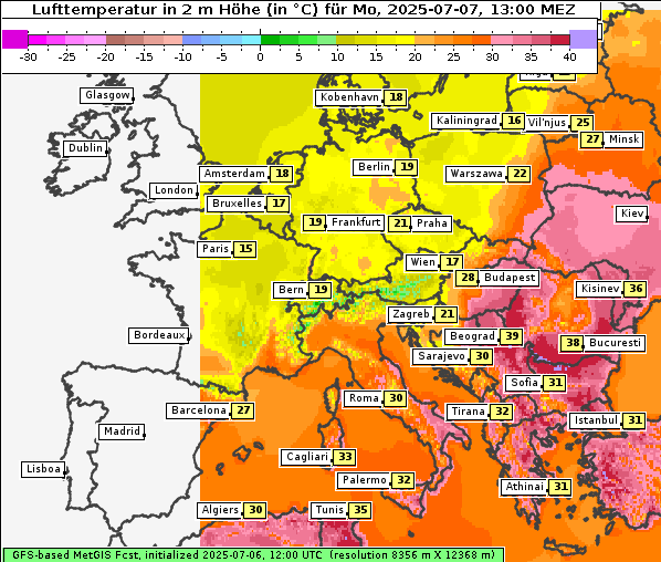 Temperatur, 7. 7. 2025