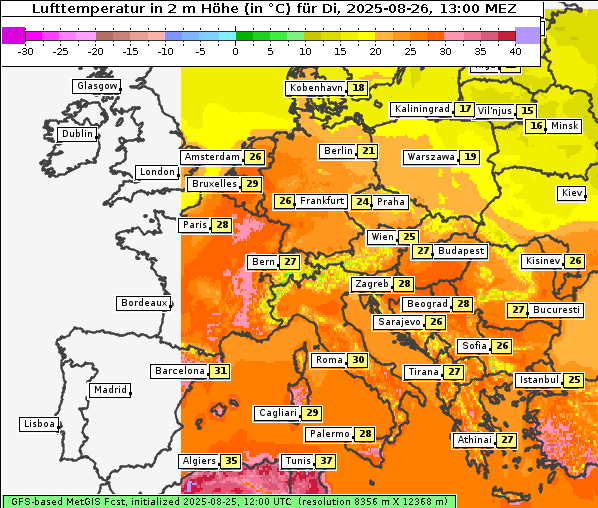 Temperatur, 26. 8. 2025