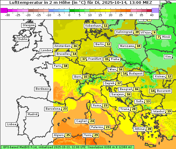 Temperatur, 14. 10. 2025