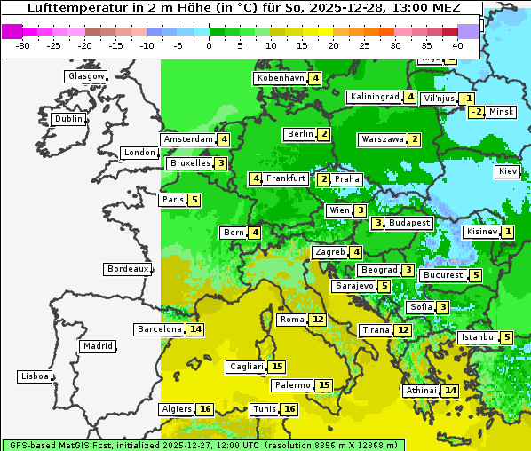 Temperatur, 28. 12. 2025