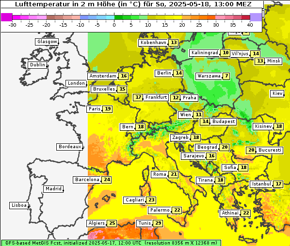 Temperatur, 18. 5. 2025