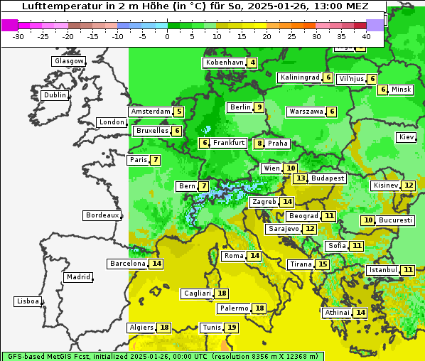 Temperatur, 26. 1. 2025