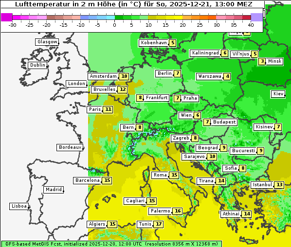Temperatur, 21. 12. 2025