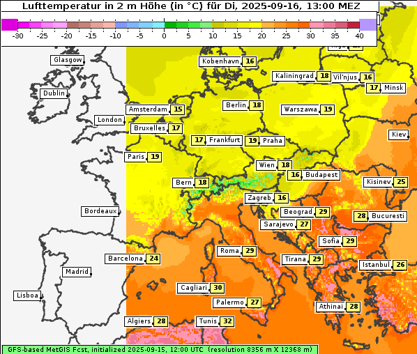 Temperatur, 16. 9. 2025