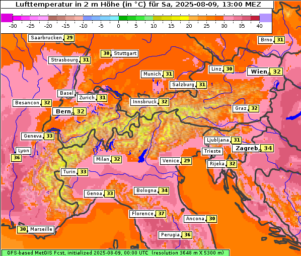 Temperatur, 9. 8. 2025