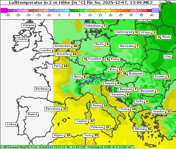 Temperatur, 7. 12. 2025