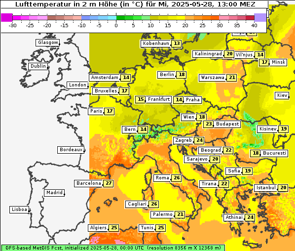 Temperatur, 28. 5. 2025
