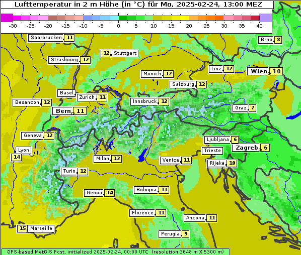 Temperatur, 24. 2. 2025