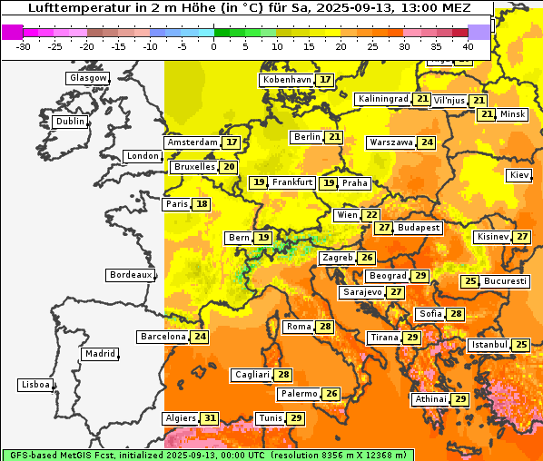 Temperatur, 13. 9. 2025