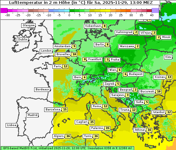 Temperatur, 29. 11. 2025