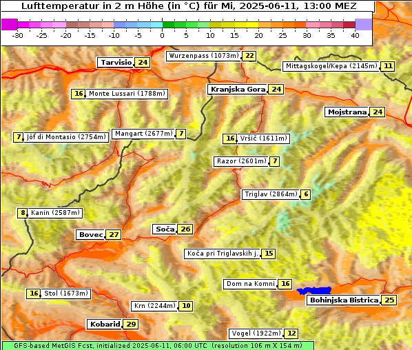Temperatur, 11. 6. 2025