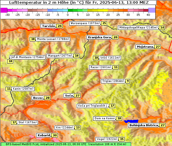 Temperatur, 13. 6. 2025