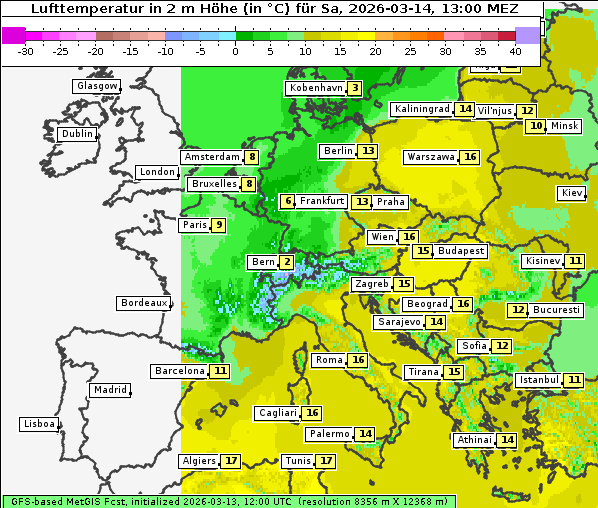 Temperatur, 14. 3. 2026