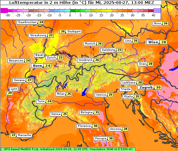 Temperatur, 27. 8. 2025