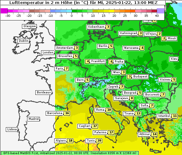 Temperatur, 22. 1. 2025