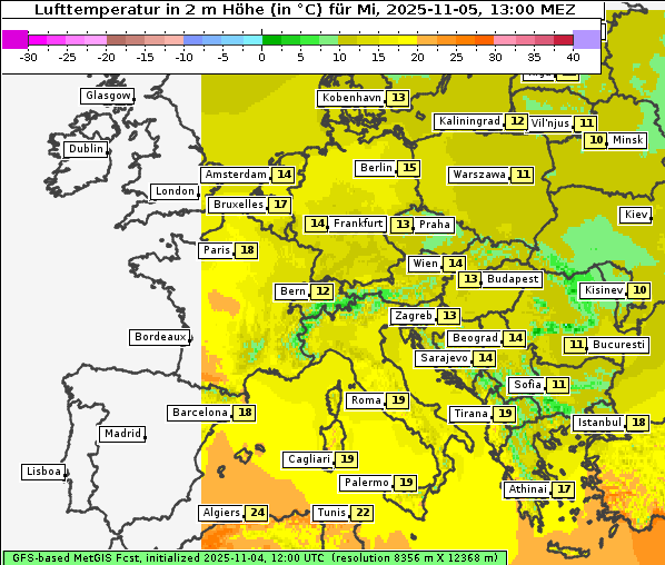 Temperatur, 5. 11. 2025