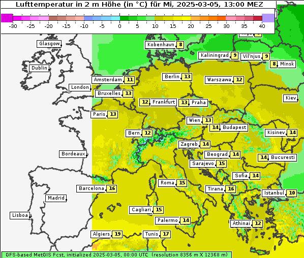 Temperatur, 5. 3. 2025