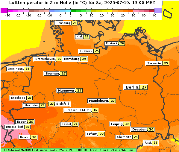 Temperatur, 19. 7. 2025