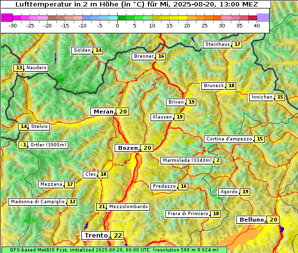 Temperatur, 20. 8. 2025
