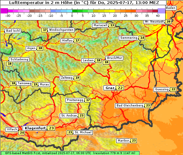 Temperatur, 17. 7. 2025