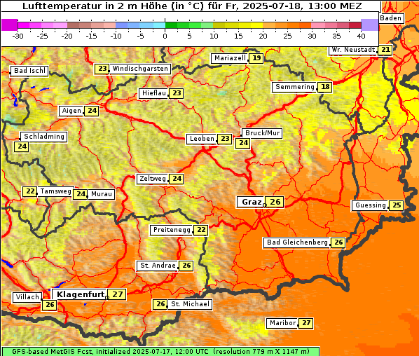 Temperatur, 18. 7. 2025