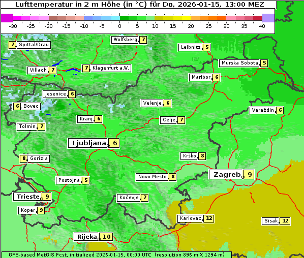 Temperatur, 15. 1. 2026