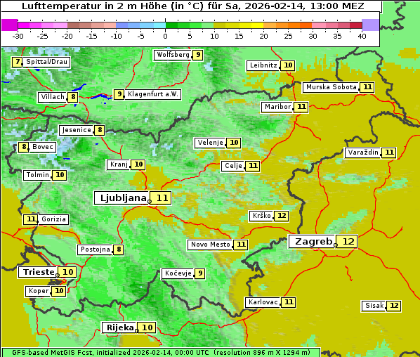 Temperatur, 14. 2. 2026
