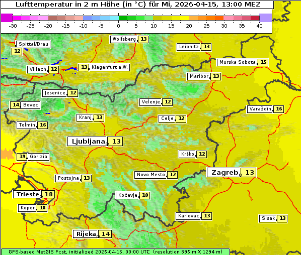 Temperatur, 15. 4. 2026