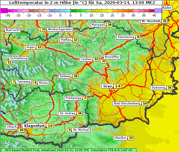 Temperatur, 14. 3. 2026