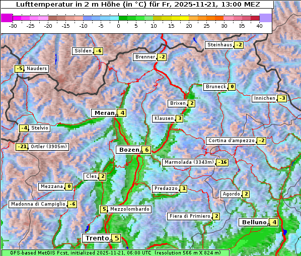 Temperatur, 21. 11. 2025