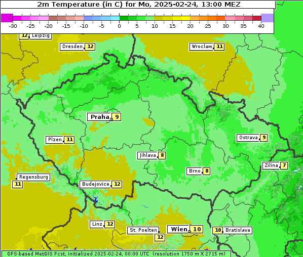 Temperatur, 24. 2. 2025