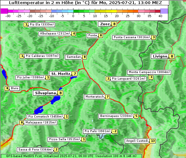 Temperatur, 21. 7. 2025