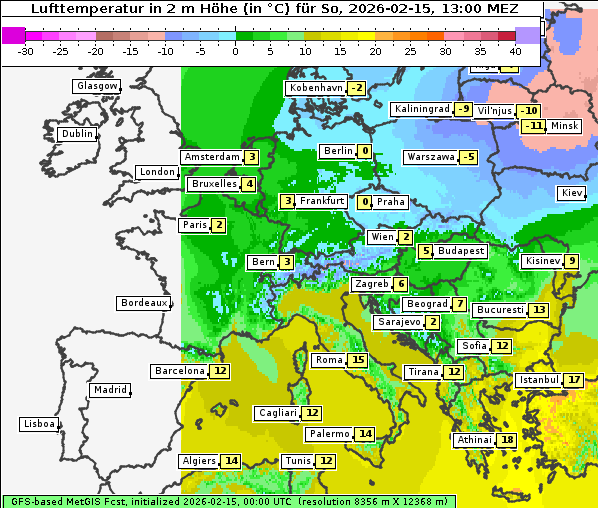 Temperatur, 15. 2. 2026