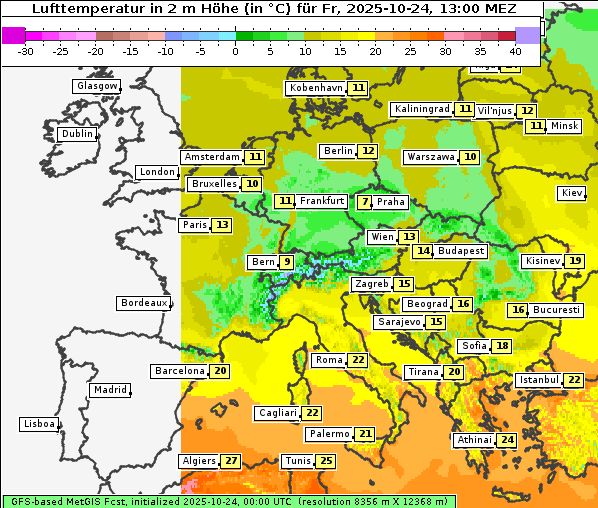 Temperatur, 24. 10. 2025