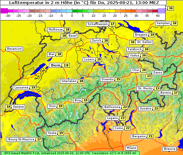 Temperatur, 21. 8. 2025