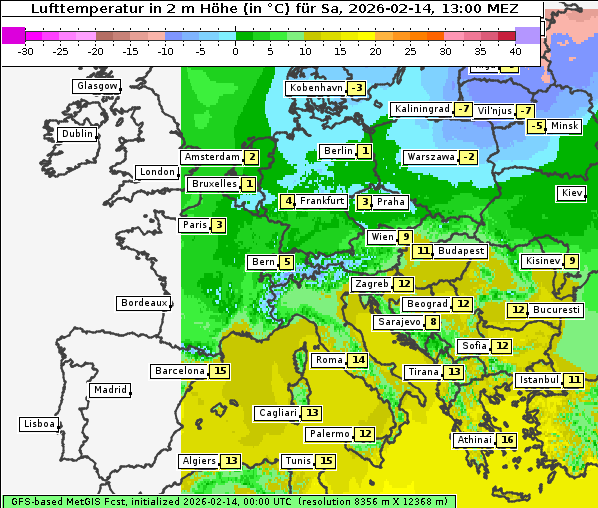 Temperatur, 14. 2. 2026