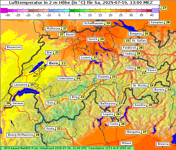 Temperatur, 19. 7. 2025