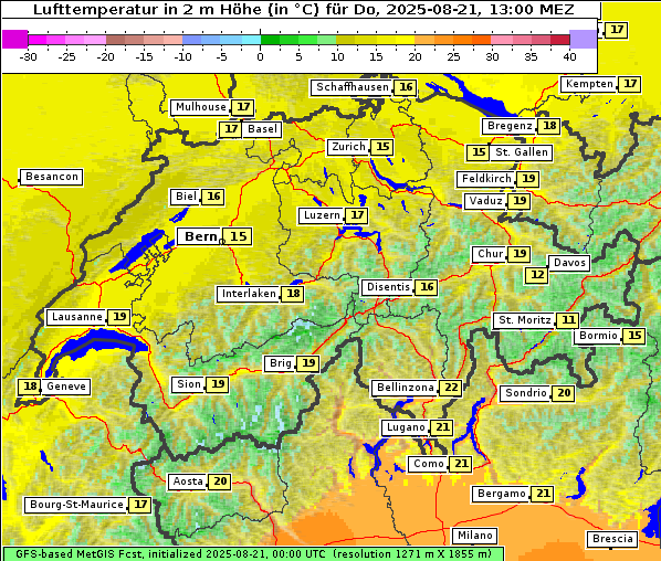 Temperatur, 21. 8. 2025