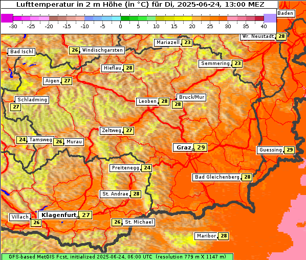 Temperatur, 24. 6. 2025