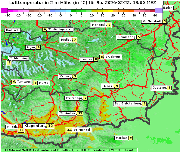 Temperatur, 22. 2. 2026