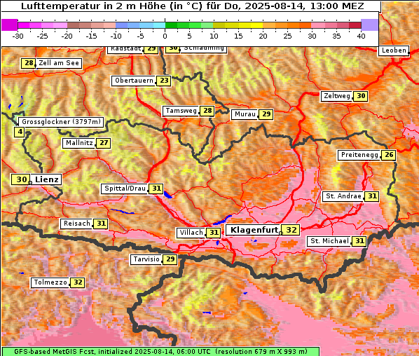 Temperatur, 14. 8. 2025