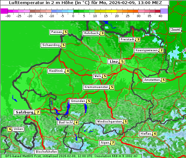 Temperatur, 9. 2. 2026