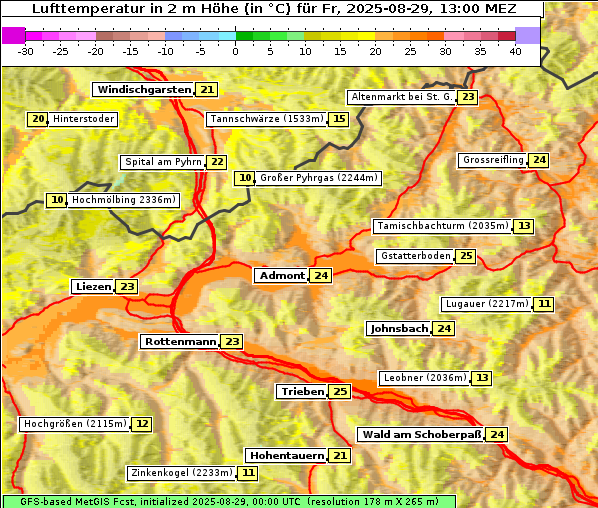 Temperatur, 29. 8. 2025