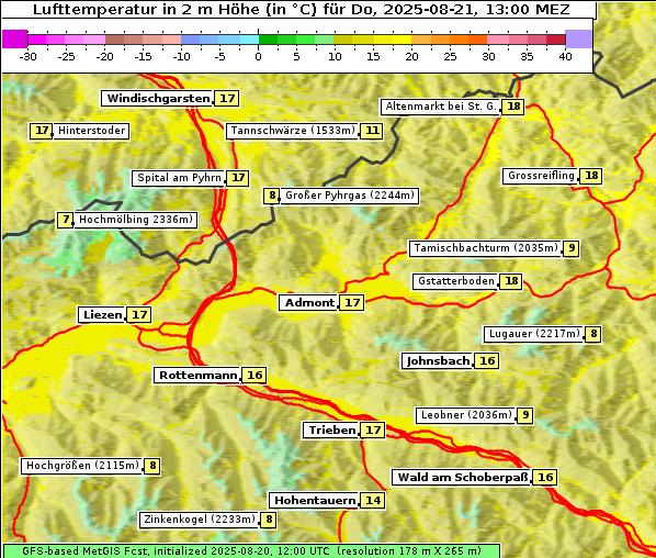 Temperatur, 21. 8. 2025