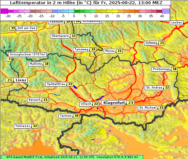 Temperatur, 22. 8. 2025