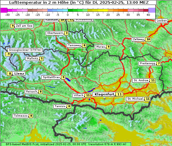 Temperatur, 25. 2. 2025