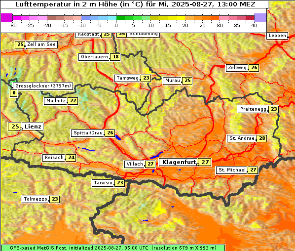 Temperatur, 27. 8. 2025